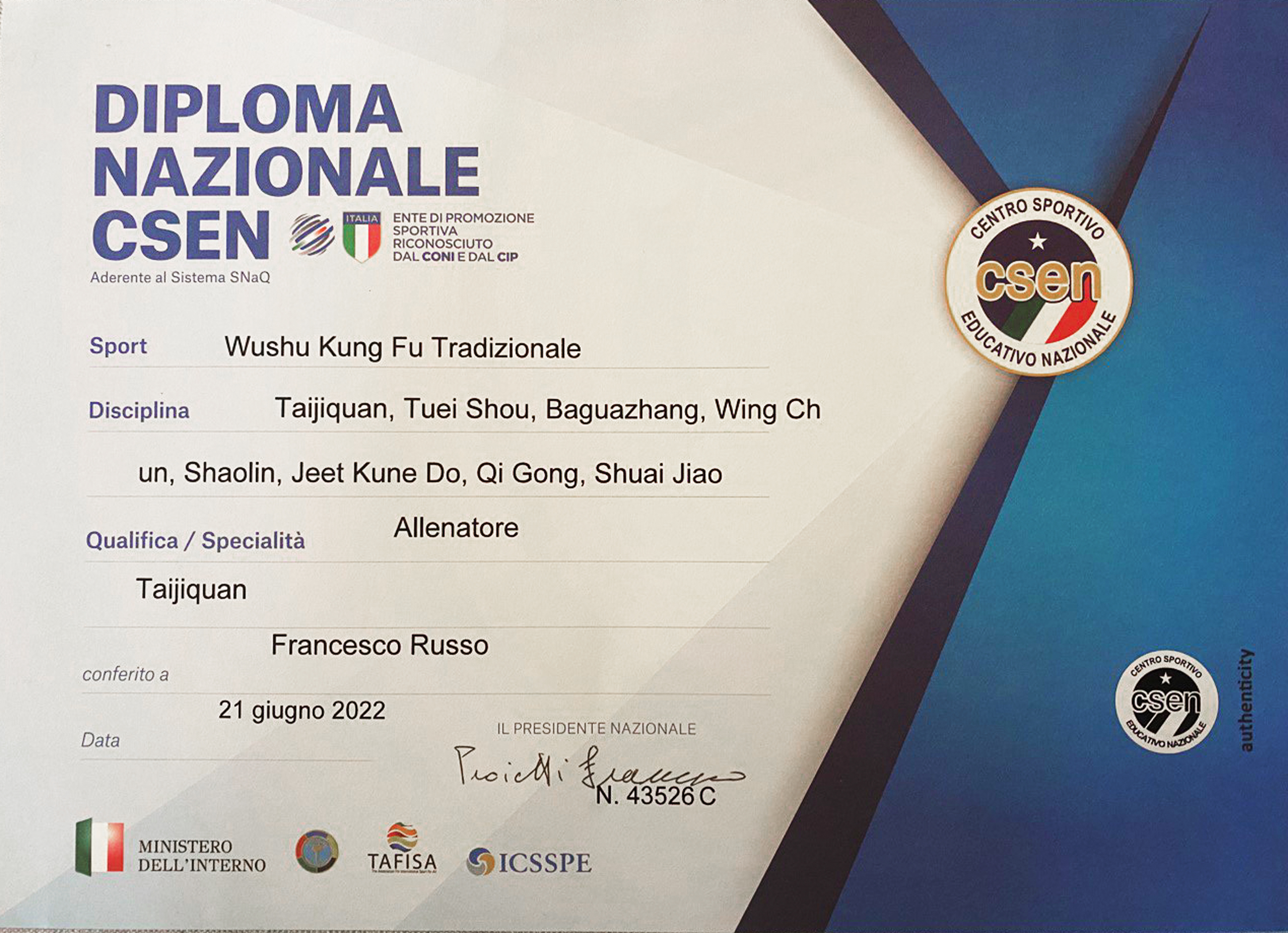 Diploma allenatore Taiji Quan | Corsi di ginnastica del benessere, ginnastica dolce, posturale, pilates, ginnastica per parkinson | Arti marziali cinesi, Taiji Quan, QiGong, DaoYin e difesa personale | Camin, Camponogara, Campolongo Maggiore, Dolo, Fossò, Fiesso d'Artico, Legnaro, Noventa Padovana, Padova, Ponte di Brenta, Ponte San Niccolò, Sandon, Venezia, Vigonovo, Villatora, Saonara, Stra.